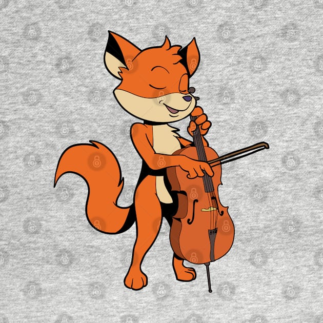 Comic fox plays cello by Modern Medieval Design